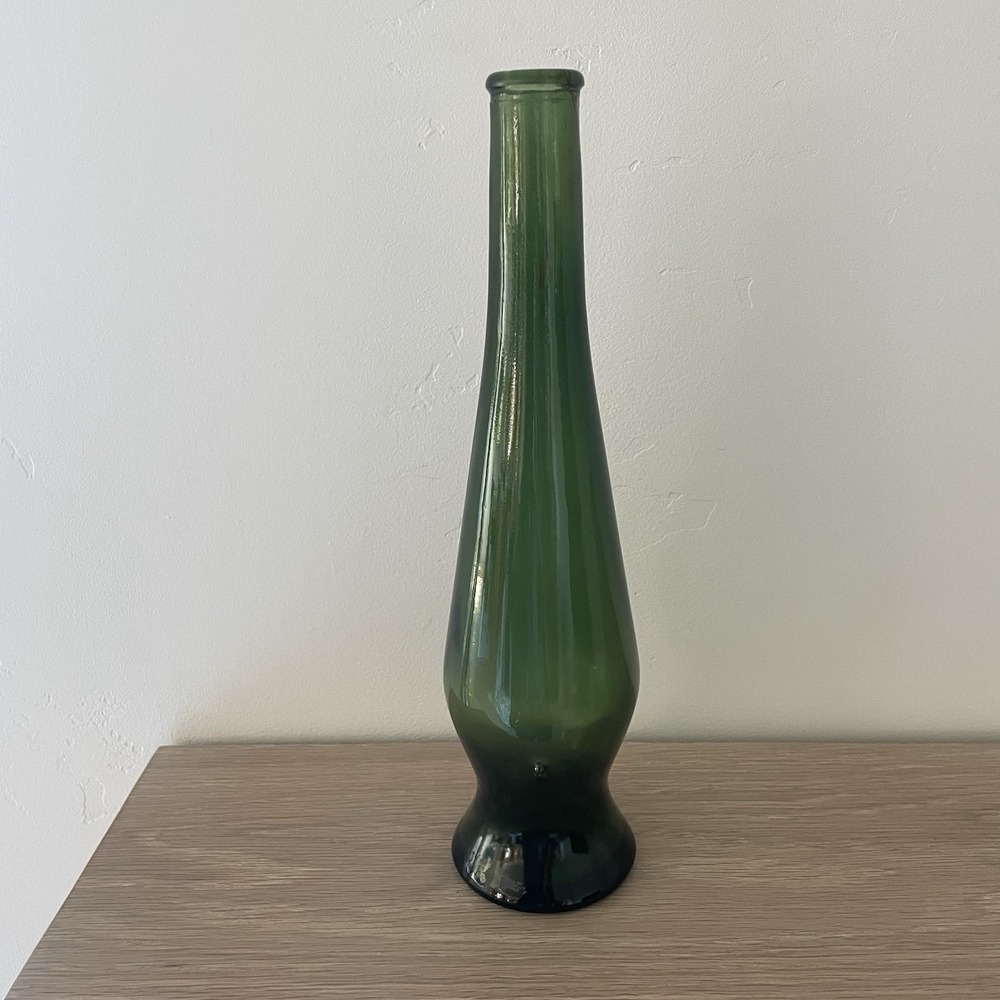 Vintage 60s Owens Illinois Emerald Green Glass Liquor Bottle MCM 10" NY-O-5